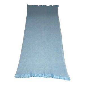 Twin Size Esmond Satin Trim Baby Blue Waffle Weave Sheet Vintage Blanket 74.5x64